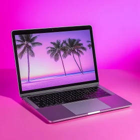 Tropical Beach Scene on Laptop Screen