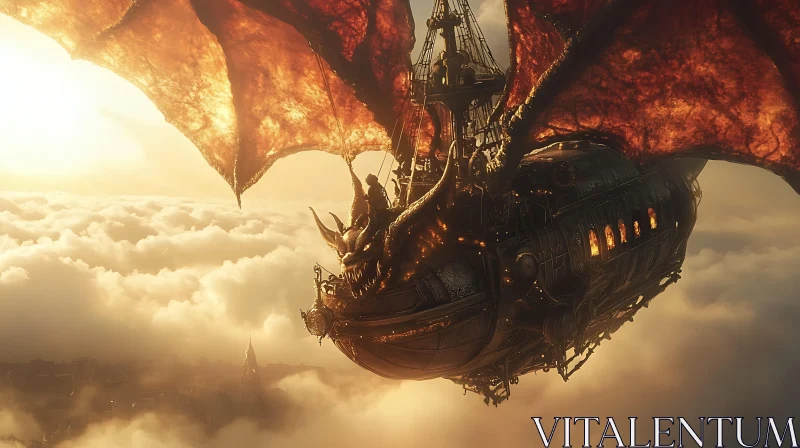 AI ART Flying Dragon Airship in the Sky