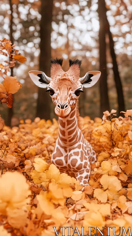 Autumn Scene with Giraffe AI Image