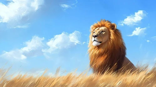 Regal Lion under the Blue Sky