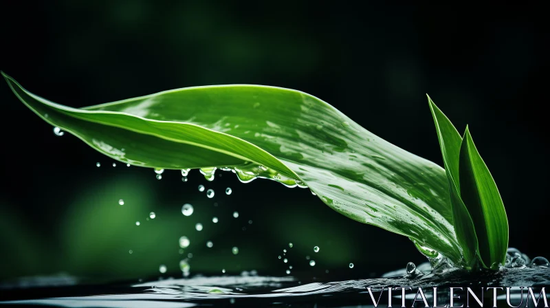 Green Leaf on Water - An Eco-Kinetic Masterpiece AI Image