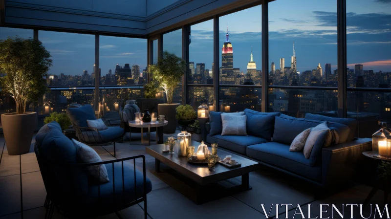 Luxurious Apartment Patio Overlooking NYC Skyline AI Image