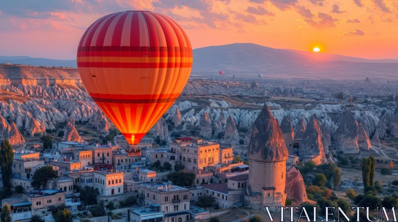 Mysterious Hot Air Balloon Over City in Cappadocia AI Image