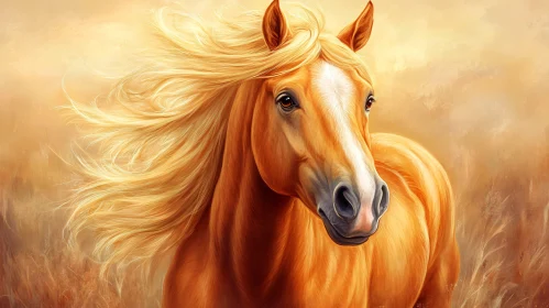 Golden Horse with Flowing Mane