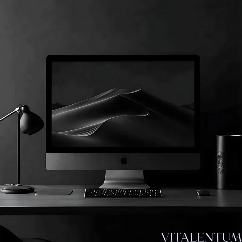 Monochromatic Workspace Setup with Black Accessories AI Image