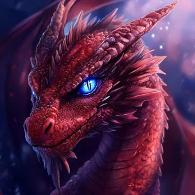 Scarlet Dragon Portrait with Blue Eyes