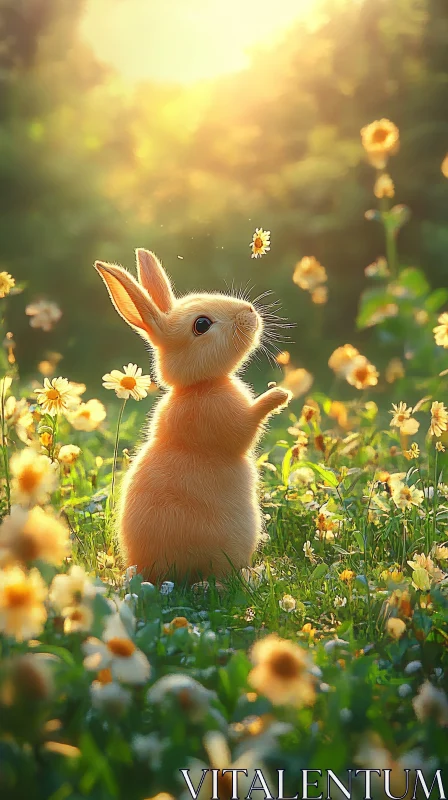 AI ART Enchanting Rabbit and Daisies at Sunset