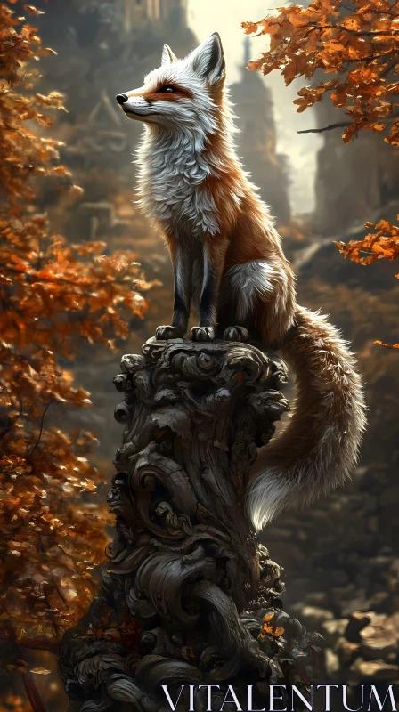 Regal Fox Encircled by Autumn Leaves AI Image