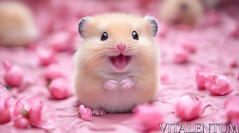 AI ART Cheerful Hamster with Flower Petals