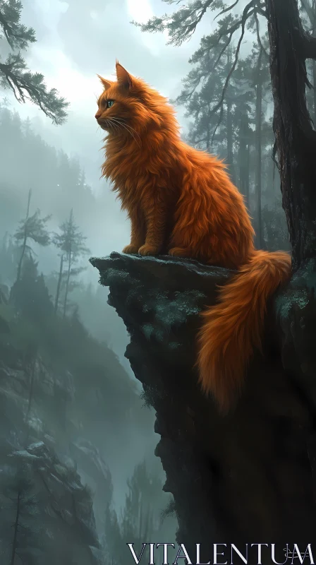 Majestic Feline in Enigmatic Woodland AI Image