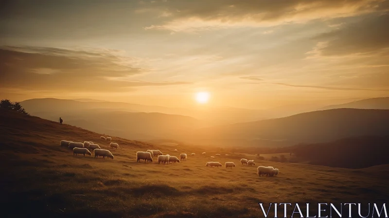 Tranquil Sheep Grazing at Dusk AI Image