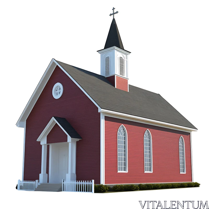 Quaint Red Church with White Trim AI Image