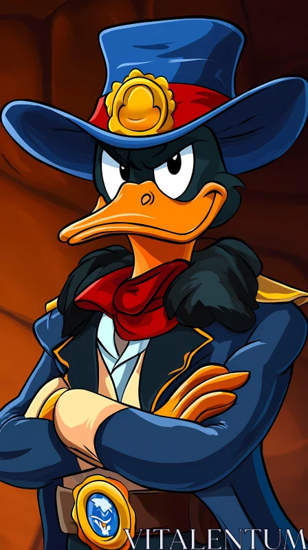 Cartoon Duck in Adventurous Attire AI Image