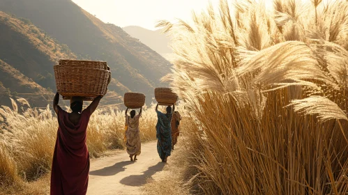 Women Carrying Baskets on Rural Path