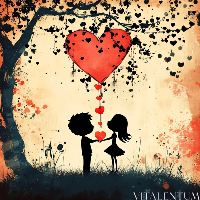 AI ART Romantic Silhouette with Heart Tree