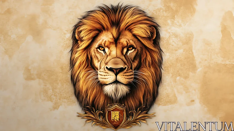 Lion with Golden Emblem AI Image