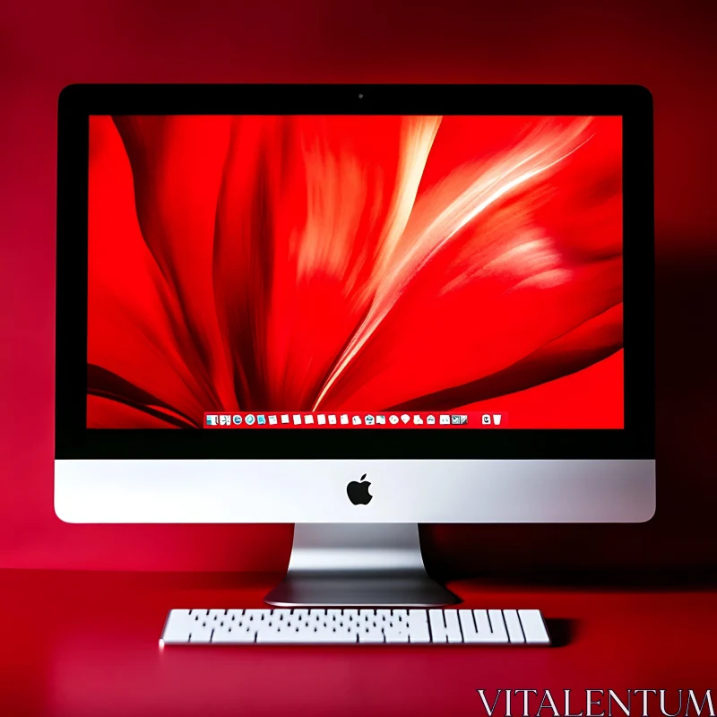 Elegant Red-Themed Workspace with Desktop Computer AI Image