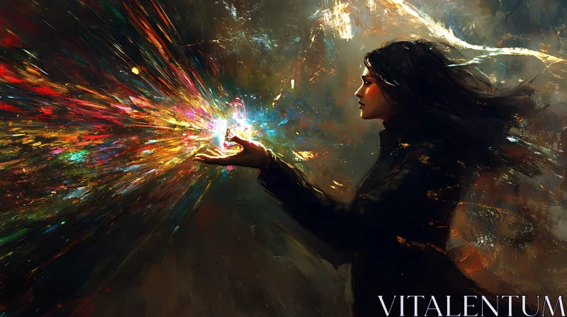 AI ART Mystic Woman Casting Colorful Spell