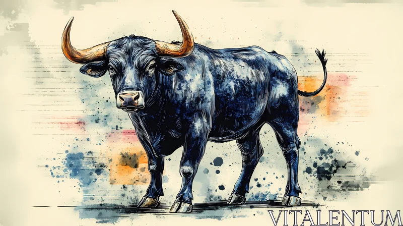 Stylized Bull with Blue and Orange Palette AI Image