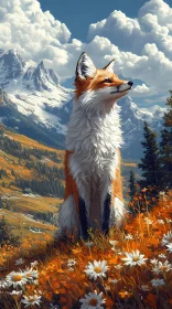 Mountain Fox in Blooming Landscape