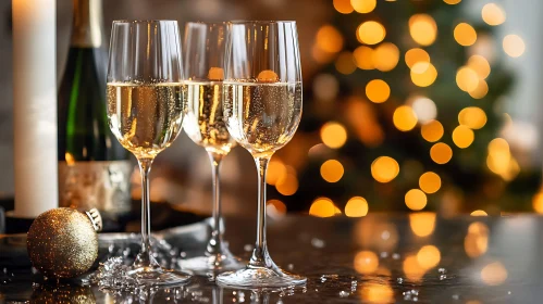 Elegant Champagne Glasses Christmas Celebration