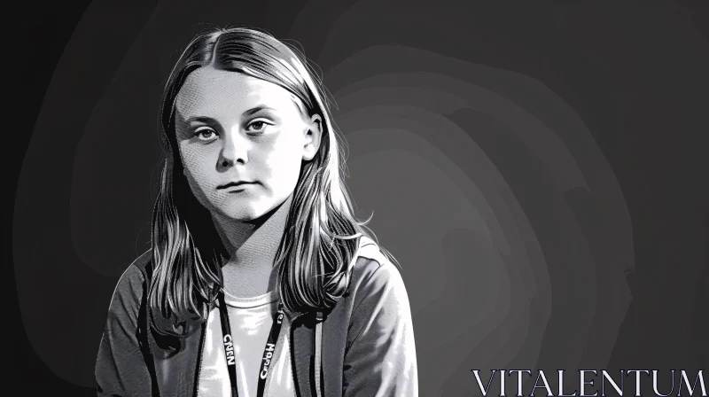 AI ART Greta Thunberg Monochrome Portrait