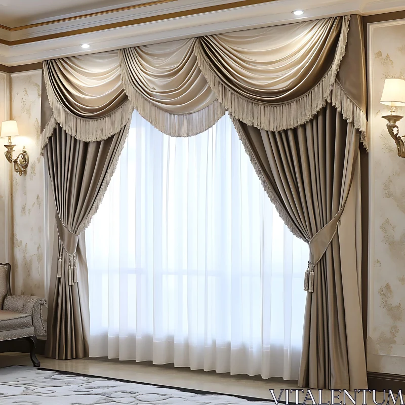 Sophisticated Room with Ornate Drapes and Classic Decor AI Image