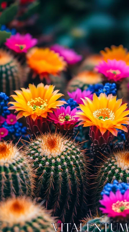 Vivid Cacti in Full Bloom AI Image