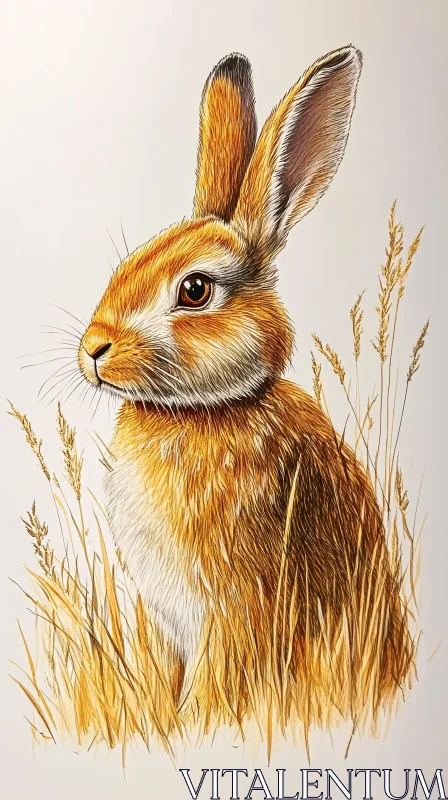 Detailed Rabbit Portrait in Grass AI Image