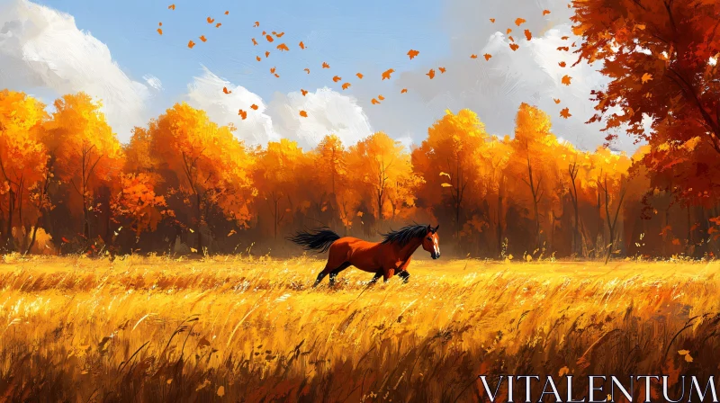 Horse in Autumn Landscape AI Image