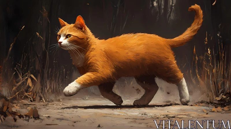 Woodland Trot of an Orange Cat AI Image