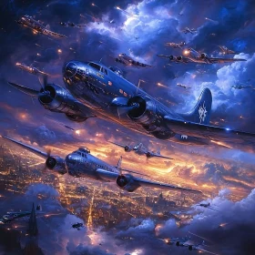 Night Flight of Vintage Aircrafts