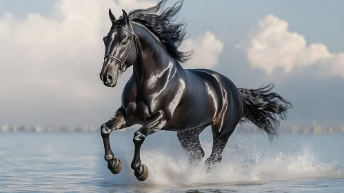 Stunning Horse in Ocean Waves