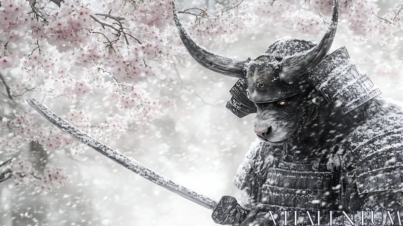 AI ART Beast Samurai with Sword and Blossoms