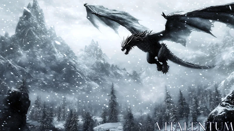 Dragon in Winter Landscape AI Image