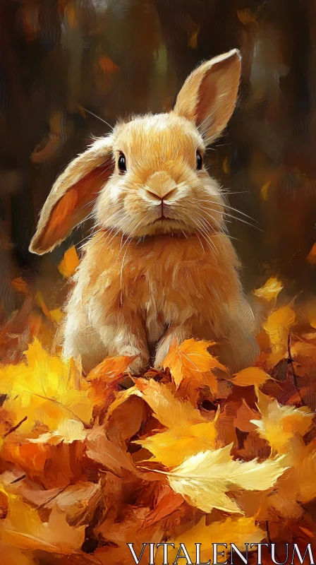 Rabbit Embraced by Autumn Foliage AI Image