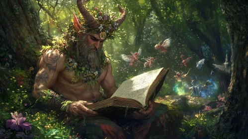 Faun Reading with Forest Fairies