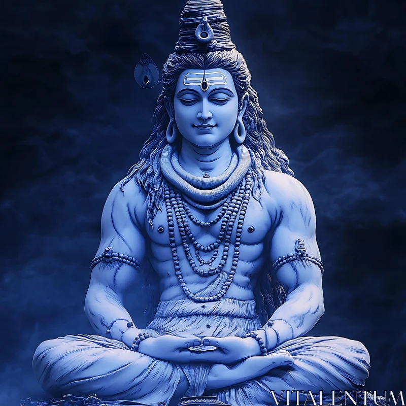 Blue Shiva: A Meditative Religious Sculpture AI Image