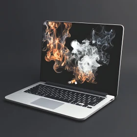 Digital Smoke on Laptop Display with Cigarette