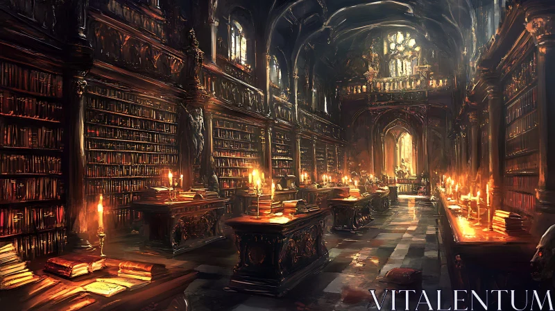 AI ART Old Library Interior with Candlelight