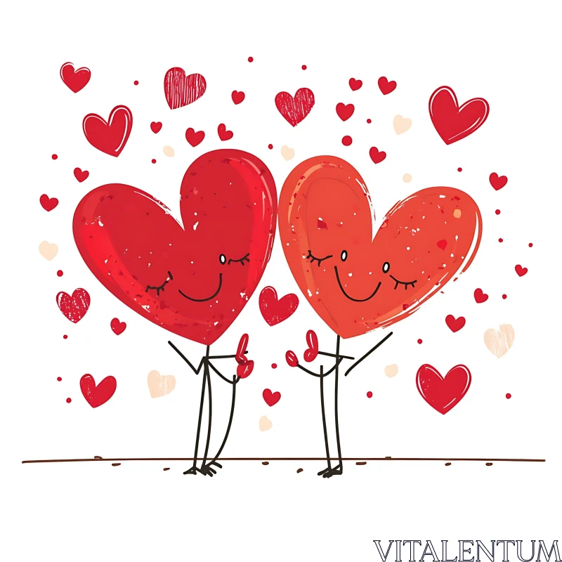 Whimsical Hearts Cartoon Illustration AI Image