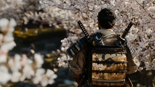 Samurai in a Cherry Blossom Garden