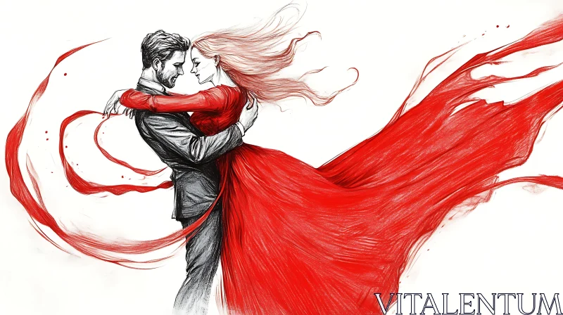 AI ART Passionate Dance: A Couple in Red and Grey