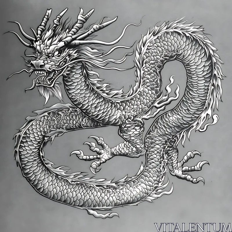 AI ART Detailed Dragon Drawing on Gray Background