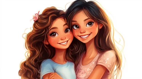 Whimsical Girls Portrait Cartoon Style