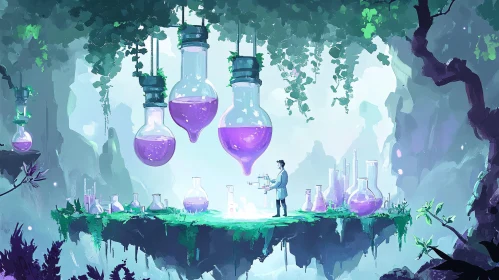 Floating Laboratory with Scientist and Potions