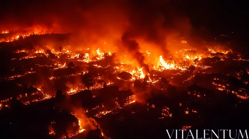 Nighttime Wildfire Devastation AI Image