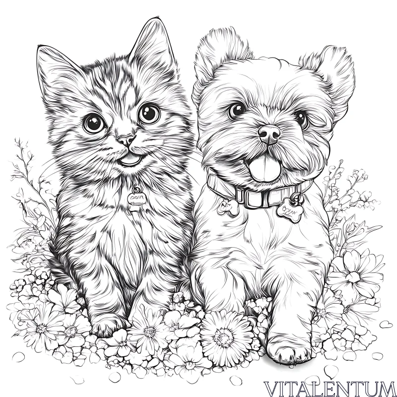 AI ART Adorable Pet Drawing in Black and White