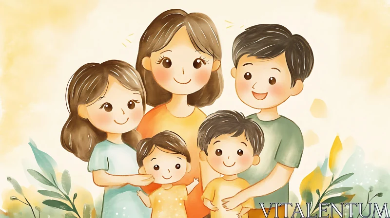 AI ART Watercolor Family Portrait: Joyful Togetherness