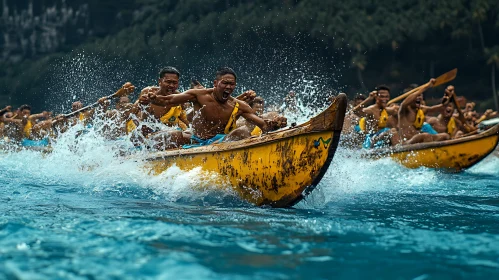 Rowers in Sync: A Boat Racing Scene